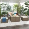 Outdoor Patio 6-Piece PE Wicker Sectional Sofa With 2 Coffee Tables, Brown Wicker + Beige Cushions - ModernLuxe -Crosley Shop GUEST f3097cbb 875f 4ddd 9d44 3e241af57999