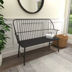 Traditional Outdoor Patio Bench - Black - Olivia & May -Crosley Shop GUEST f331d027 659a 45a1 bf9c 9824e0636e1a
