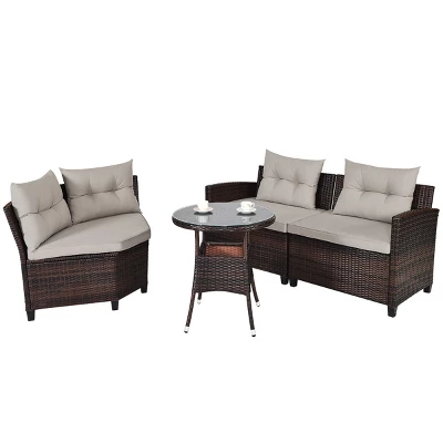 Costway 4PCS Outdoor Patio Rattan Furniture Set Cushioned Sofa Table 3 Costway 4PCS Outdoor Patio Rattan Furniture Set Cushioned Sofa Table