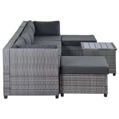 7pc Outdoor Set With Rattan Sofa & Cushions - Gray - GODEER 9 7pc Outdoor Set With Rattan Sofa & Cushions - Gray - GODEER - Image 7