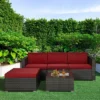 5pc Rattan Wicker Outdoor Conversation Set - Gray/Red - GODEER -Crosley Shop GUEST f4b5f562 b802 4976 a11b 2e33fe66bf4b