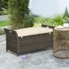Outsunny Outdoor PE Rattan Two-In-One Storage Bench, Patio Wicker Large Capacity Footstool Rectangle Basket Box W/ Handles & Cushion -Crosley Shop GUEST f4ffa5f4 2b9d 4d8a b7f0 a7d48eeec878