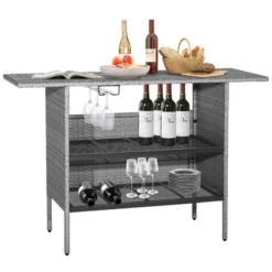 Costway Patio Rattan Wicker Bar Height Counter Table Storage Shelf Rail Garden Mix Gray -Crosley Shop GUEST f648f937 5532 4cf8 b245 62e0765d3245