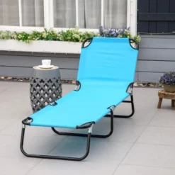 Outsunny Foldable Outdoor Chaise Lounge Chair, 5-Level Reclining Camping Tanning Chair With Strong Oxford Fabric For Beach, Patio, Pool, Sky Blue