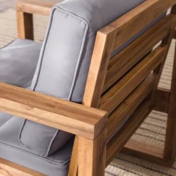 Galia 2pc Square Leg Acacia Wood Chair And Ottoman With Cushions - Brown - Saracina Home -Crosley Shop GUEST f6f6e547 6294 449d 85a4 fb0c84615d8a