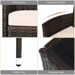 Costway 4PCS Patio Wicker Furniture Set Sofa Chair With Brown & Grey Cushion Covers Garden -Crosley Shop GUEST f7bd66f9 268a 4024 b773 532990f49693