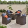 Darius 5pc Outdoor Set With 4 Wicker Swivel Chairs & Fire Pit Set - Brown/Navy/Hammered Bronze - Christopher Knight Home -Crosley Shop GUEST f8c9e525 62cd 41a7 8f32 2c92feb4774a