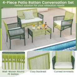 Costway 4PCS/8PCS Patio Round Wicker Conversation Set With Cushions Tempered Glass Side Table -Crosley Shop GUEST f9533545 63db 4195 a9d8 dedf84db2802