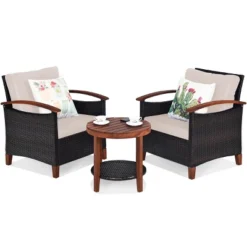 Tangkula 3-Piece Patio Rattan Bistro Set Acacia Wood Frame Sofa And Side Table -Crosley Shop GUEST f98456ac e4ac 42be 82c5 29d609e630cf