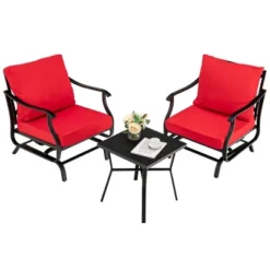 Tangkula 3PCS Outdoor Rocking Chair Set Patio Conversation Bistro Set W/ Red Cushions -Crosley Shop GUEST f991868c 8e1f 448e b41a ce4d48d636ec
