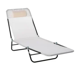 Outsunny Portable Sun Lounger, Lightweight Folding Chaise Lounge Chair W/ Adjustable Backrest & Pillow For Beach, Poolside And Patio -Crosley Shop GUEST f9c1c9ea 4aef 4c0a 99c7 2ce4bef399d8