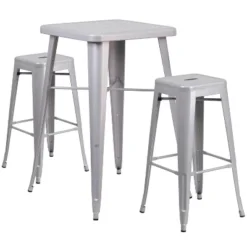 Flash Furniture Commercial Grade 23.75" Square Metal Indoor-Outdoor Bar Table Set With 2 Square Seat Backless Stools -Crosley Shop GUEST f9db5aa4 5916 4b43 8b08 88e8b9206fec
