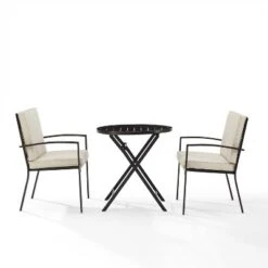 3pc Kaplan Outdoor Steel Chat Set Oatmeal/Bronze - Crosley -Crosley Shop GUEST f9ef62b0 d02b 4104 8e1e 827e31e436f6