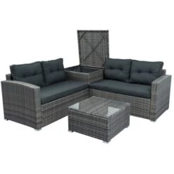 4pc Wicker Patio Set With Large Storage Box & Cushions - Gray - GODEER -Crosley Shop GUEST fa01bf7b 9ff1 4619 9a47 e2bed2d88ab5