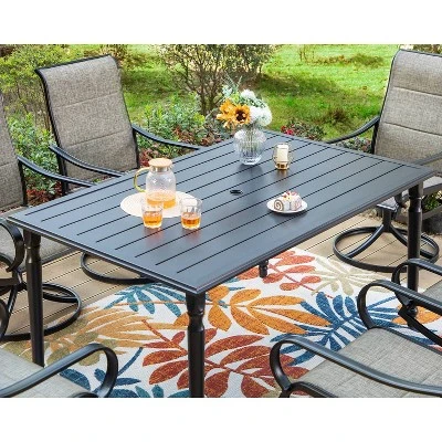 7pc Outdoor Dining Set With Steel Rectangle Table With Umbrella Hole & Padded Swivel Chairs - Captiva Designs 8 7pc Outdoor Dining Set With Steel Rectangle Table With Umbrella Hole & Padded Swivel Chairs - Captiva Designs - Image 6