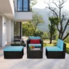 4pc Outdoor Wicker Conversation Set With Cushions - Blue/Brown - GODEER -Crosley Shop GUEST fbeb4a57 1e6e 4b64 a3c0 e1bc8bf6b351
