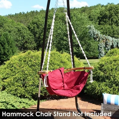 Sunnydaze Decor Sunnydaze Audrey Olefin Fabric Outdoor Hammock Chair Swing With Bamboo Wood Armrest And Cushion - 260 Lb Weight Capacity - Red 3 Sunnydaze Decor Sunnydaze Audrey Olefin Fabric Outdoor Hammock Chair Swing With Bamboo Wood Armrest And Cushion - 260 Lb Weight Capacity - Red