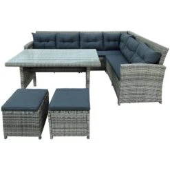 6pc Wicker Patio Set With Glass Table Ottomans - Gray/Dark Gray - GODEER -Crosley Shop GUEST fc75d308 f8a7 4d1a 9397 25857d8bd98d