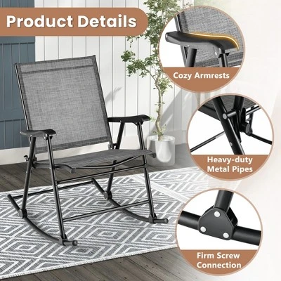 Costway 2pcs Patio Folding Rocking Chair Heavy-Duty Metal Frame Rockers Outdoor 10 Costway 2pcs Patio Folding Rocking Chair Heavy-Duty Metal Frame Rockers Outdoor - Image 8
