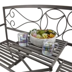 Metal Garden Bench With Retractable Table Black - Alpine Corporation -Crosley Shop GUEST fe49be6e b49b 4281 9d82 6095d00ba75b