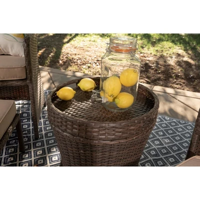 Barton 5-Pieces Patio Sofa Ottoman Wicker Set With Side Storage Table, Brown/Beige 6 Barton 5-Pieces Patio Sofa Ottoman Wicker Set With Side Storage Table, Brown/Beige - Image 4