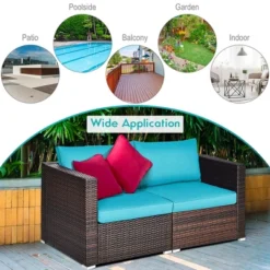Costway 4PCS Patio Rattan Corner Sofa With Blue Cushion -Crosley Shop GUEST fef676c1 fa09 4bf7 a266 342d1c028231