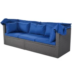 4pc Outdoor Wicker Rectangle Daybed With Canopy & Cushions - Blue - GODEER 28 4pc Outdoor Wicker Rectangle Daybed With Canopy & Cushions - Blue - GODEER -Crosley Shop GUEST ff0ce38e fffd 416a a99a a9bc9a14cd44