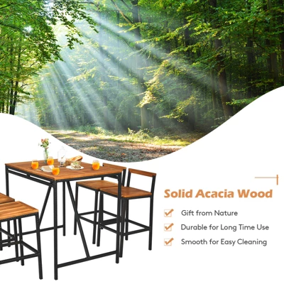 Tangkula 5PCS Patio Rattan Dinning Set With Umbrella Hole Wood High-Dining Bistro Set With 4 Bar Stools For Poolside&Garden 8 Tangkula 5PCS Patio Rattan Dinning Set With Umbrella Hole Wood High-Dining Bistro Set With 4 Bar Stools For Poolside&Garden - Image 6