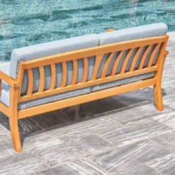 Kapalua Honey Nautical Eucalyptus Wooden Outdoor Sofa Bench With Cushion - Vifah -Crosley Shop GUEST ff8aece0 122a 4a38 9028 b52edbbb66b9