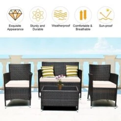 Costway 4PCS Patio Wicker Furniture Set Sofa Chair With Brown & Grey Cushion Covers Garden -Crosley Shop GUEST ff94948a 507f 4a9b 8f87 7b264b059cd5