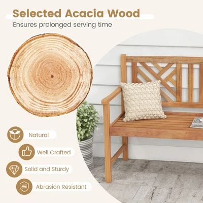 Costway Patio Acacia Wood 2-Person Slatted Bench Outdoor Loveseat Chair Garden Natural 7 Costway Patio Acacia Wood 2-Person Slatted Bench Outdoor Loveseat Chair Garden Natural - Image 5