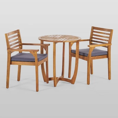 Casa 3pc Acacia Bistro Set - Teak/Dark Gray - Christopher Knight Home 3 Casa 3pc Acacia Bistro Set - Teak/Dark Gray - Christopher Knight Home